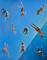 Panel composition of 9 athletes and gymnasts falling in unison