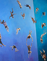 Synchronized acrobats captured falling in unison